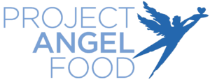 A green background with the words project angel food written in blue.